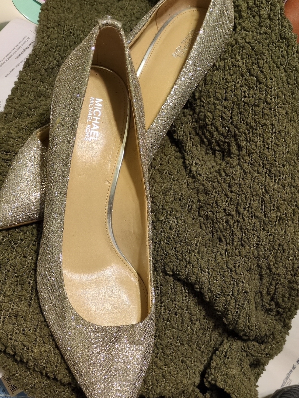 MICHAEL Michael Kors Women's Glitter Pointed-Toe Kitten Heel  - Gold